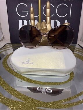 Swarovski Octagonal Gradient Brown Sunglasses with Metallic Frame